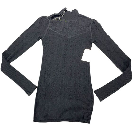 Free People Sweater Womens S/P Black Boho Moto Goth MSRP: $98.00 - Picture 2 of 16